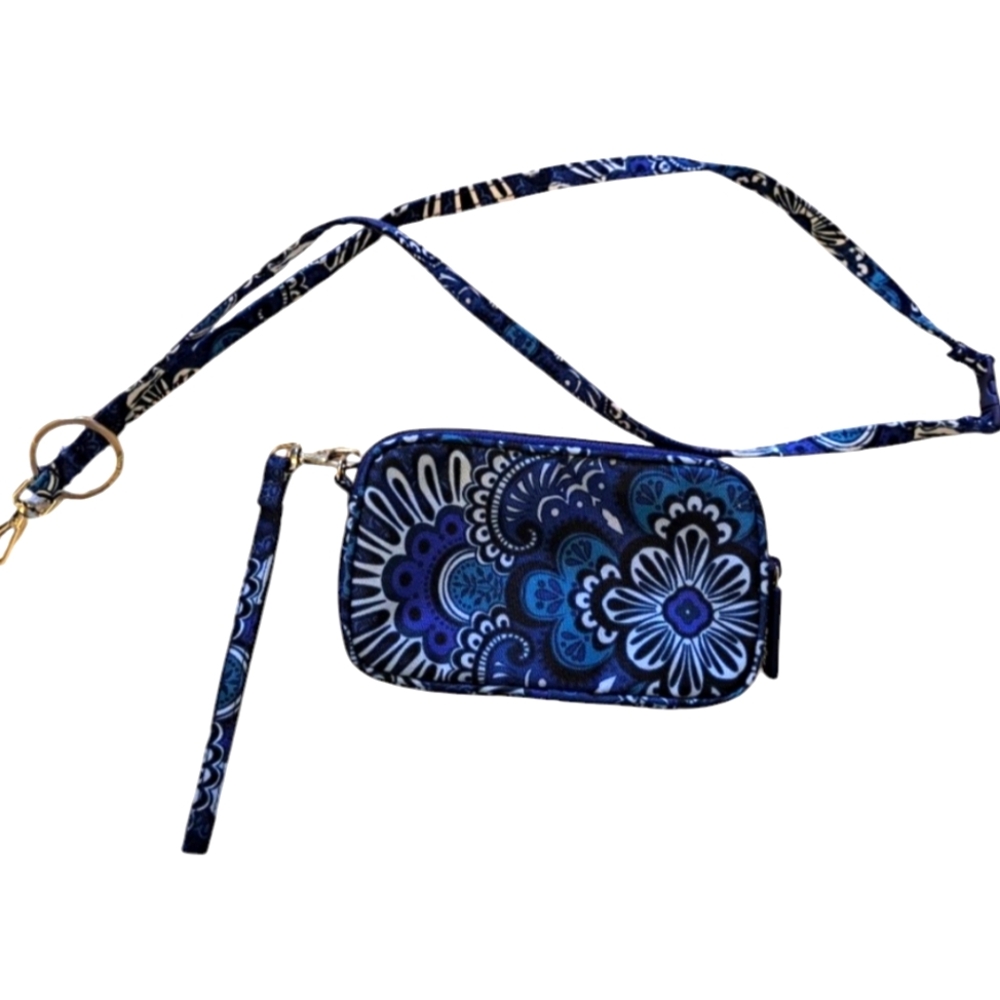 Vera Bradley Wristlet With Matching Lanyard in Blue Tapestry